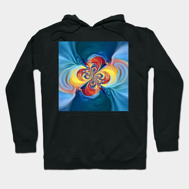 primary colours turquoise blue yellow and red twisting cyclone style design Hoodie by mister-john